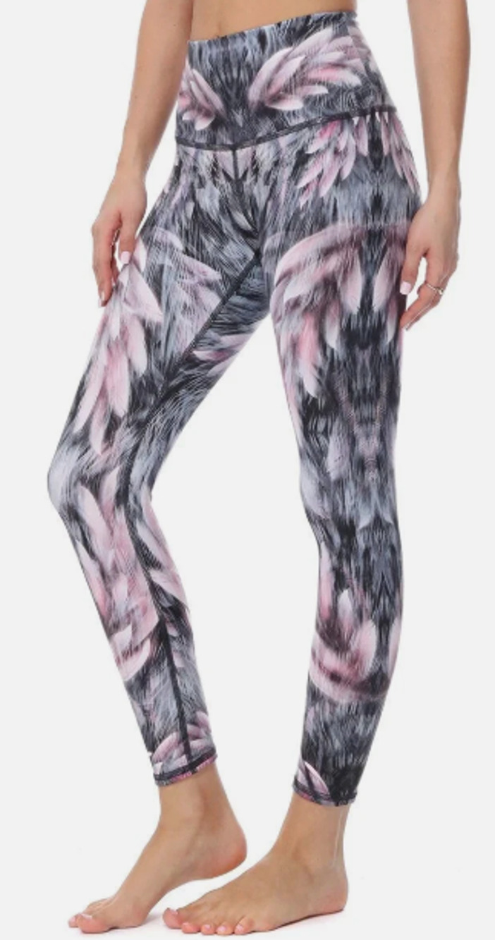 EVOLUTION and CREATION Pink Feather Print HIGH WAIST Leggings Ladies Small 2-6